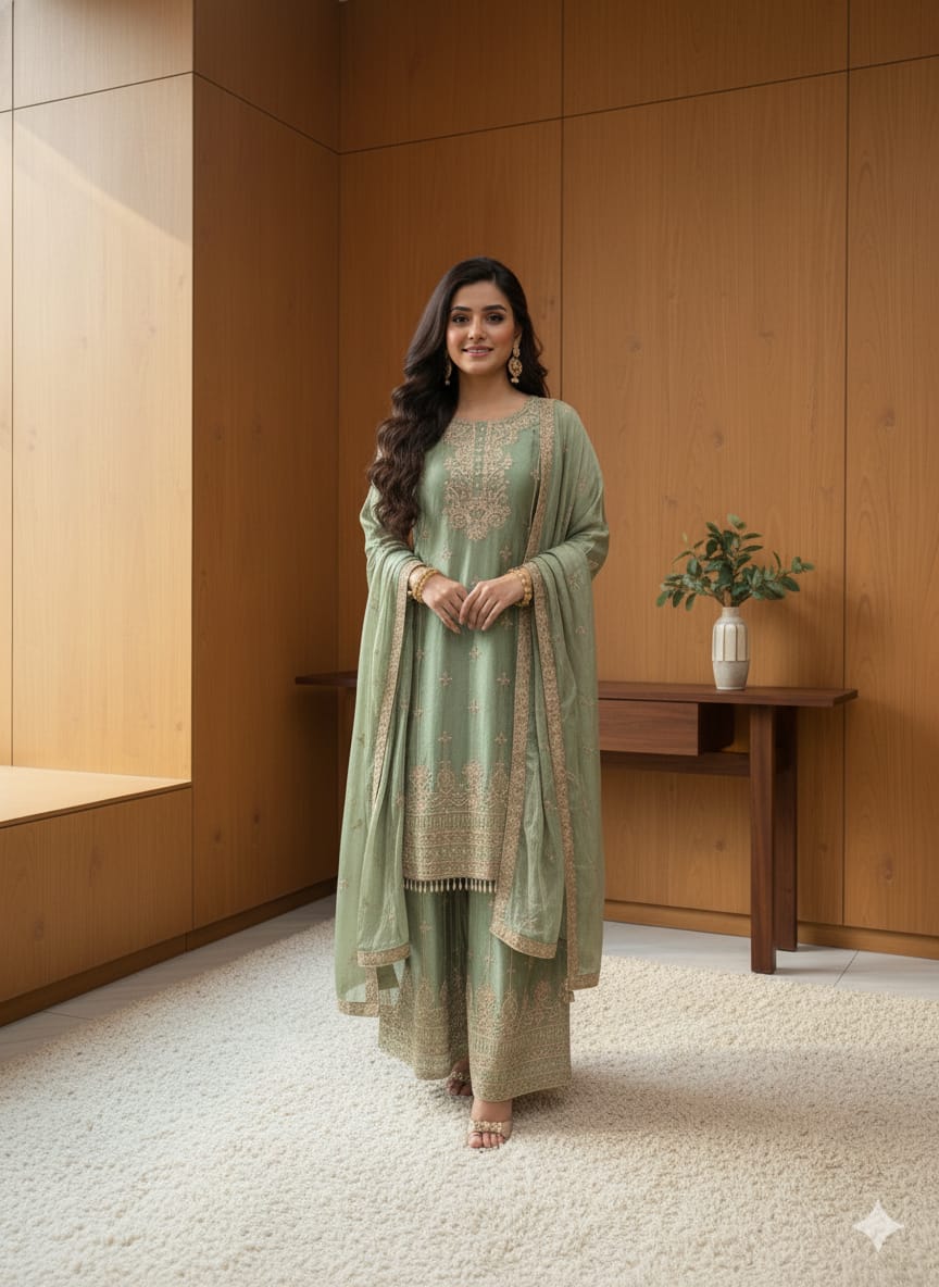 | P-33-5 | Luxury Embroidered Shirt with  Sharara ..